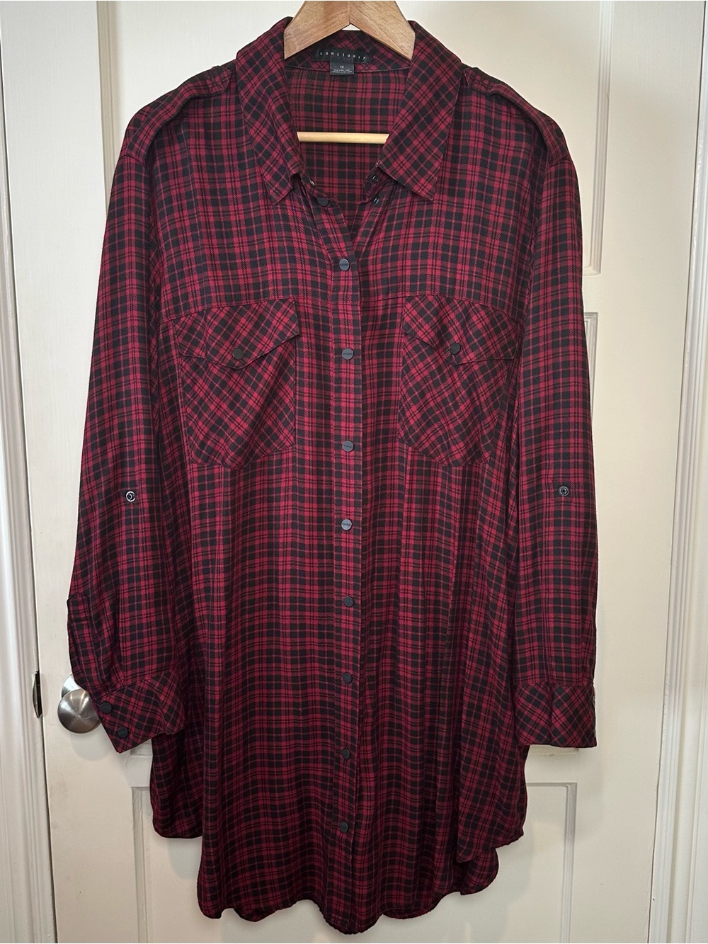 Sanctuary Main St. Boyfriend Tunic | Size 1X Red/Black Plaid